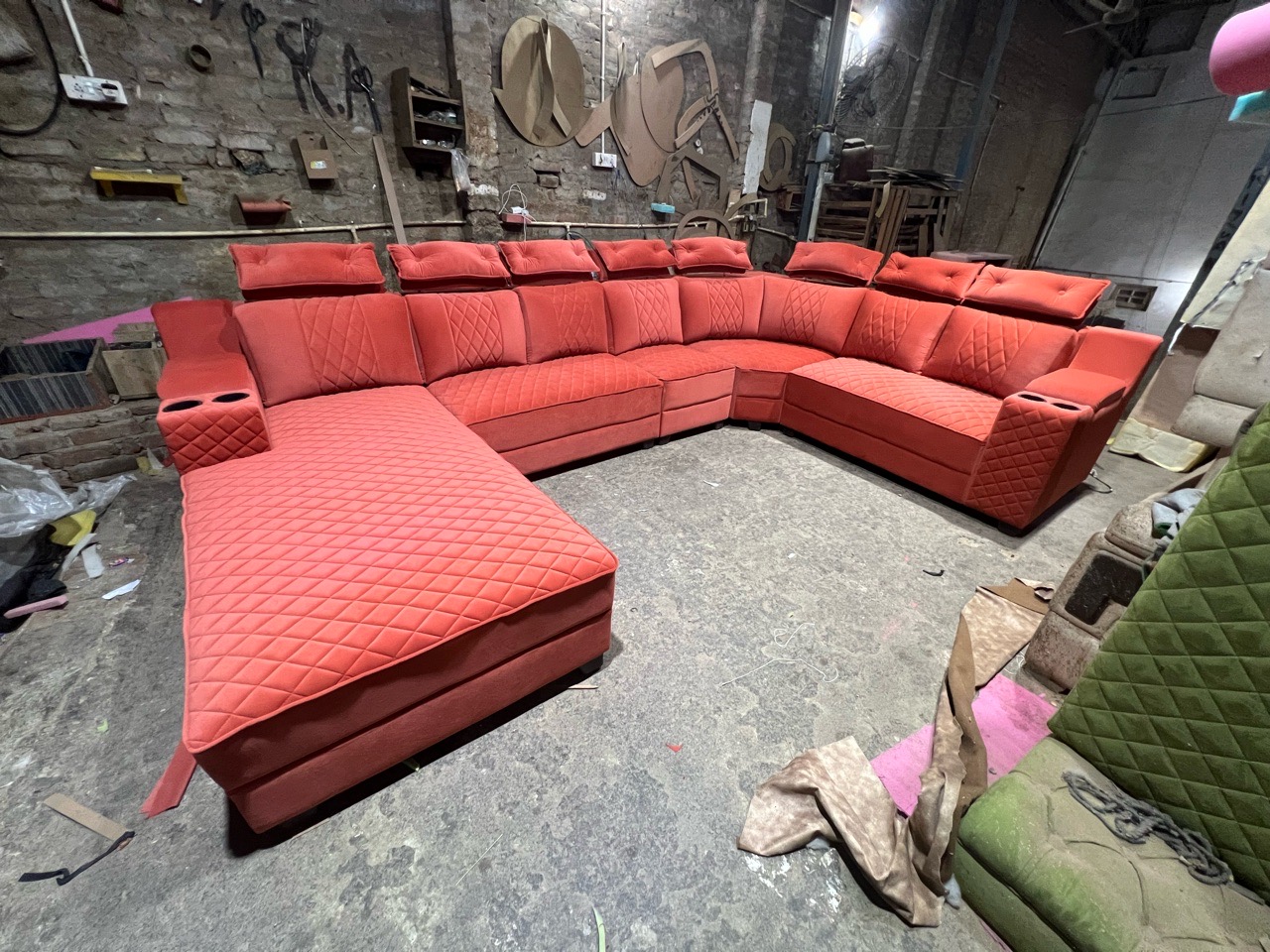 Red Fabric Corner Sofa view 2