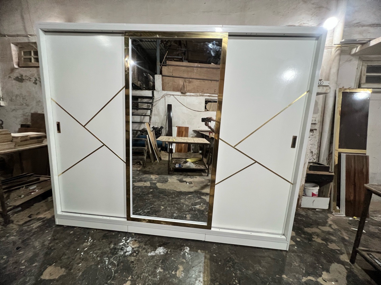 Modern White Wardrobe with Mirror view 2