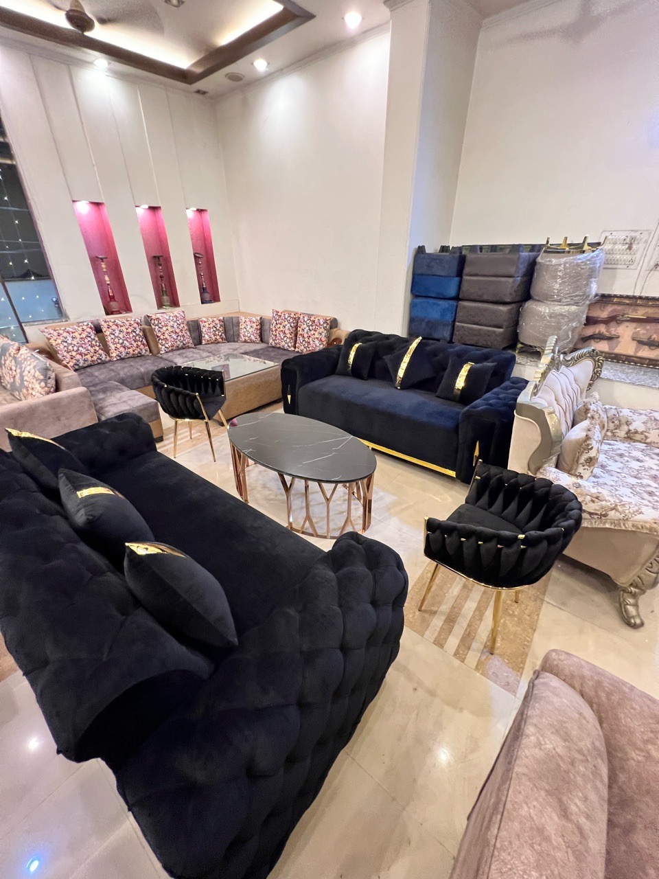 Modern Black 3+2 Velvet Sofa Set view 2