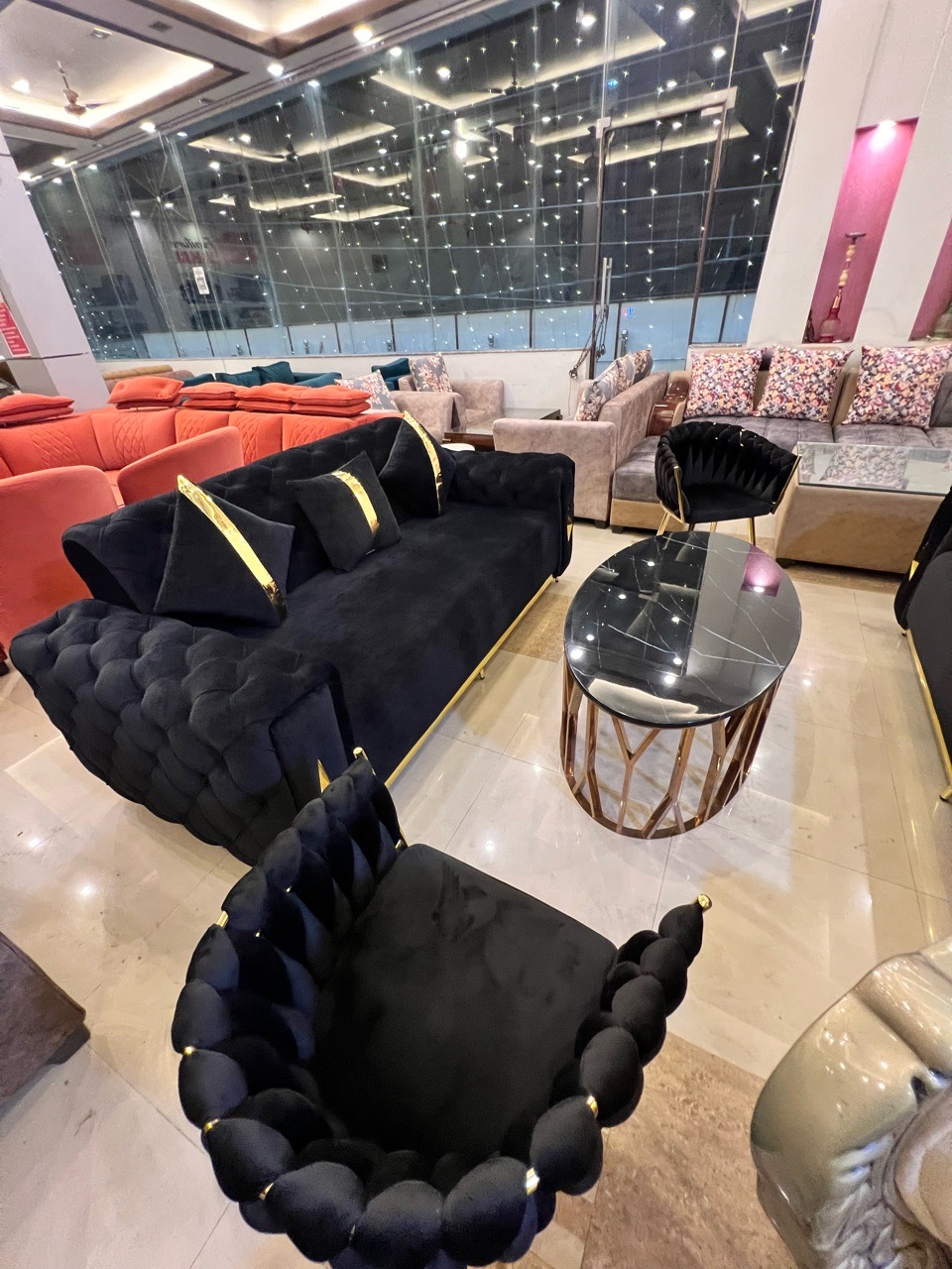 Modern Black 3+2 Velvet Sofa Set view 4