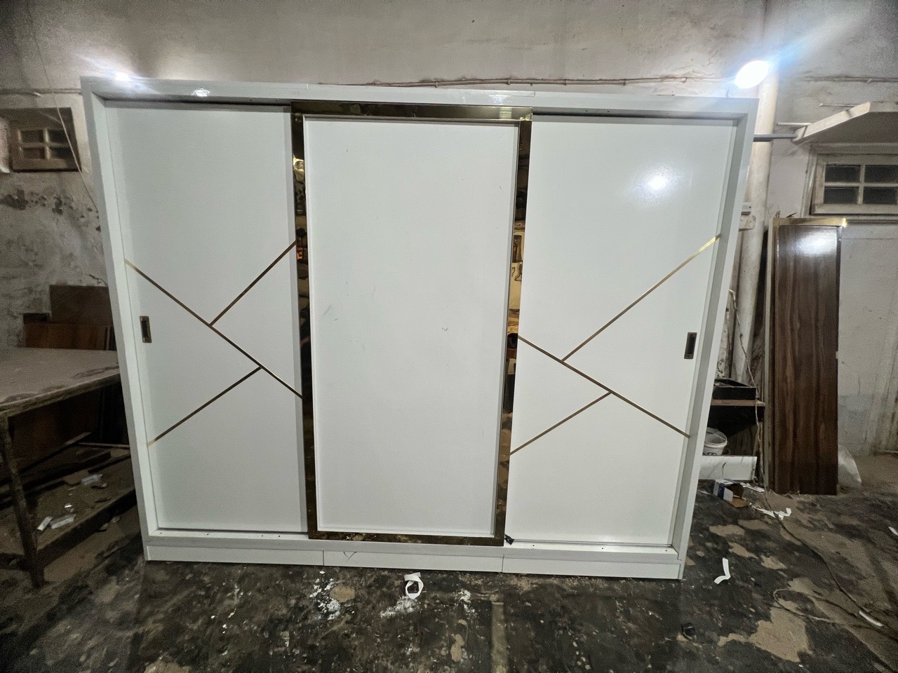 Modern White Wardrobe with Mirror view 4