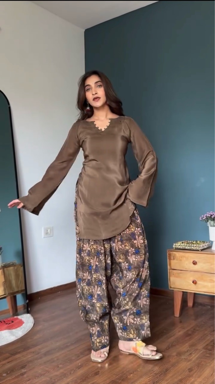 Brown Floral Farshi salvar set view 4