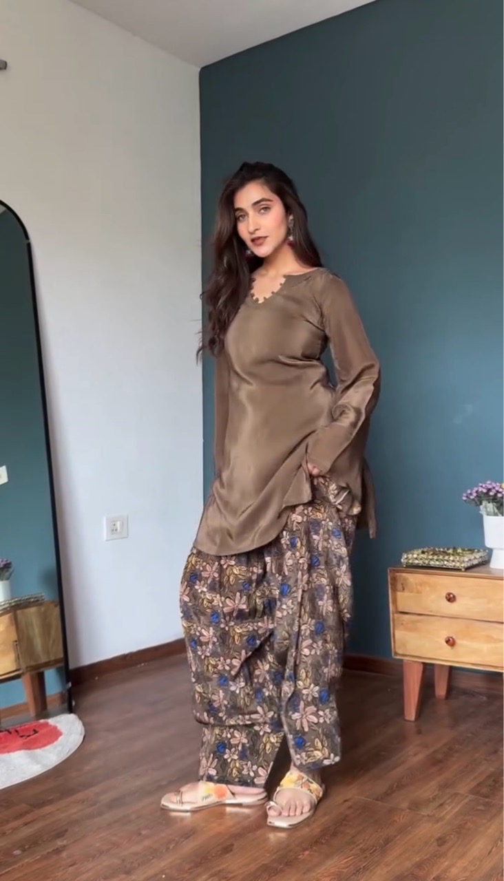 Brown Floral Farshi salvar set