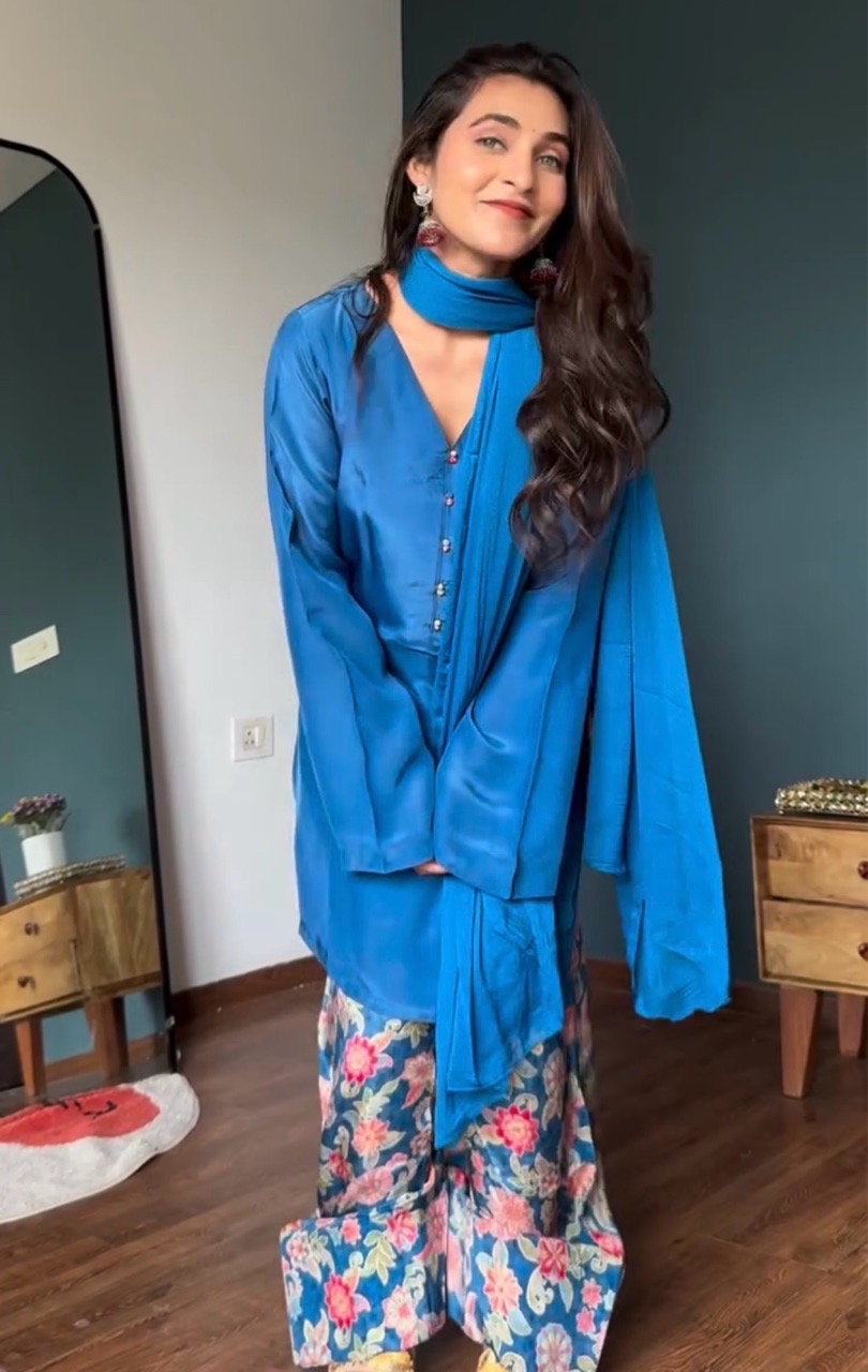 Blue Floral Farshi Salvar Set