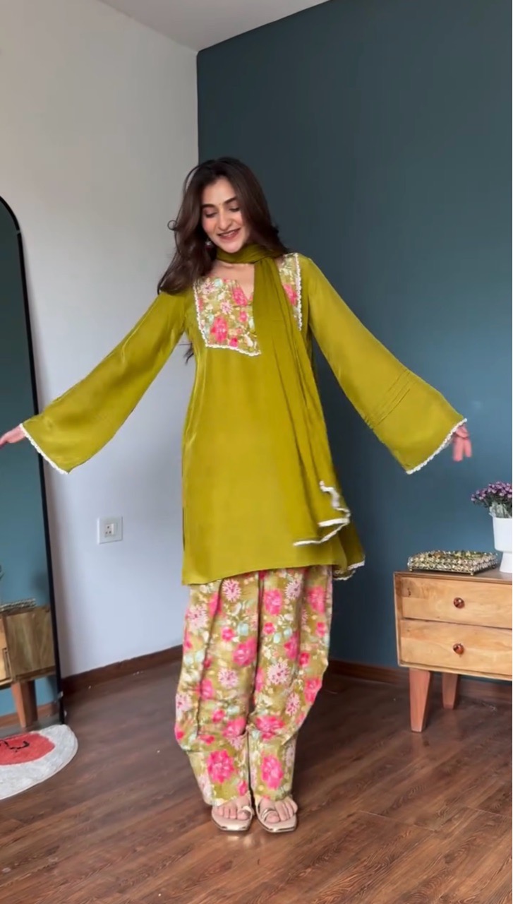 Olive Green Floral Farshi Salvar set