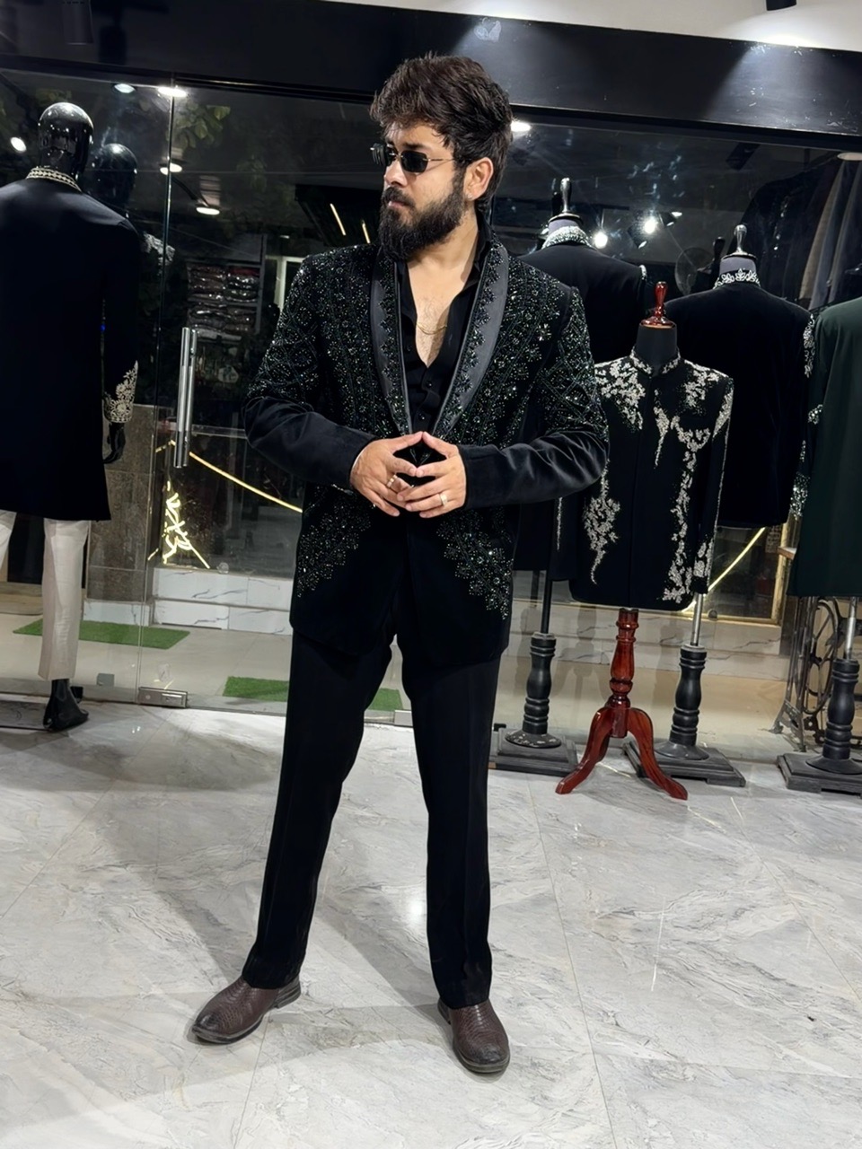 Crystal Work Tuxedo In Cotton Valvet view 7