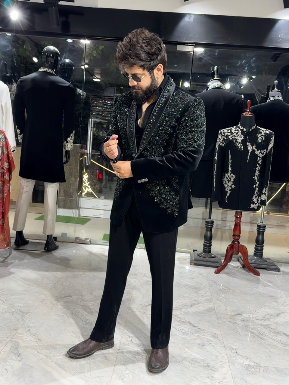 Crystal Work Tuxedo In Cotton Valvet view 6