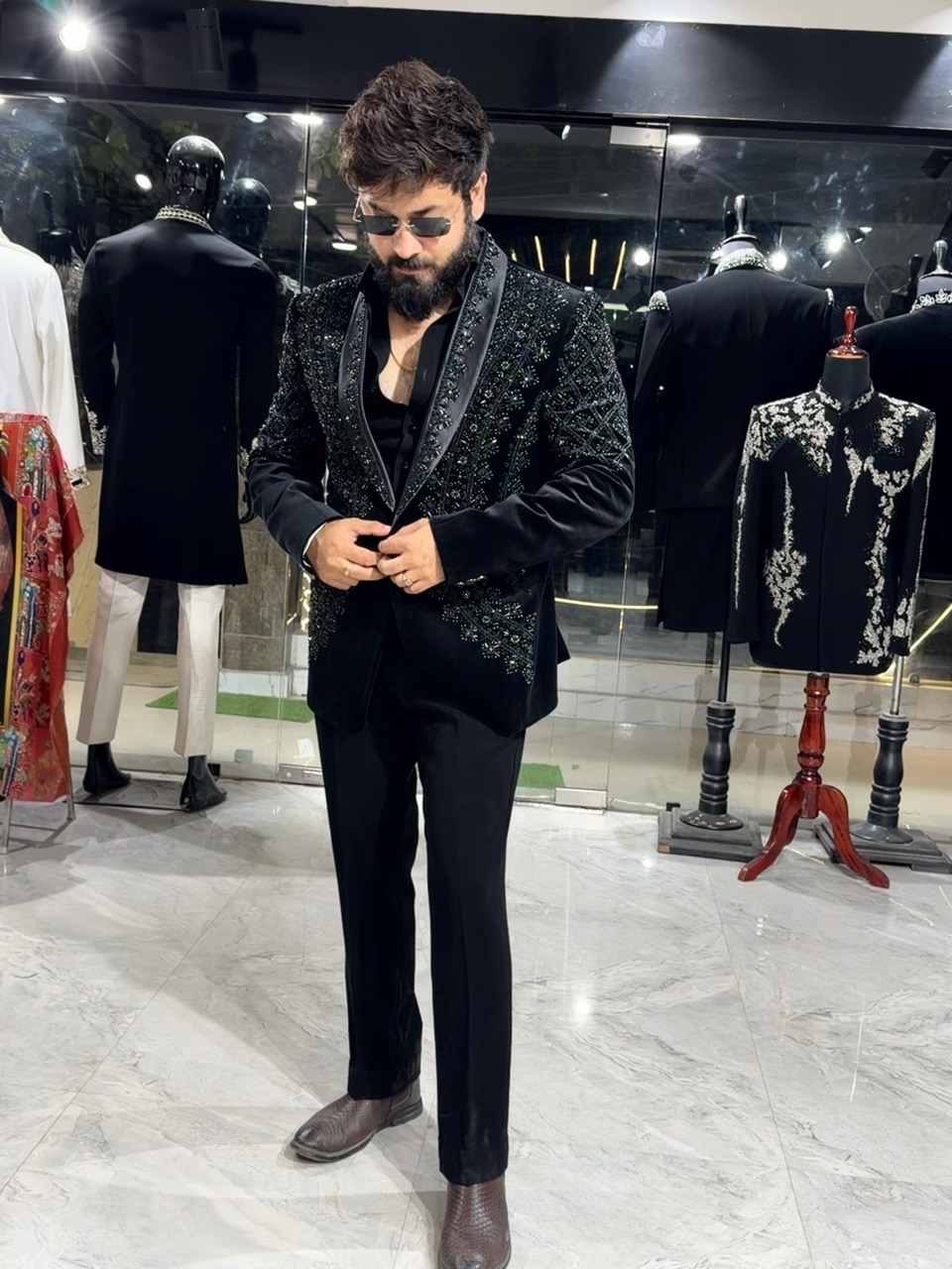 Crystal Work Tuxedo In Cotton Valvet view 8