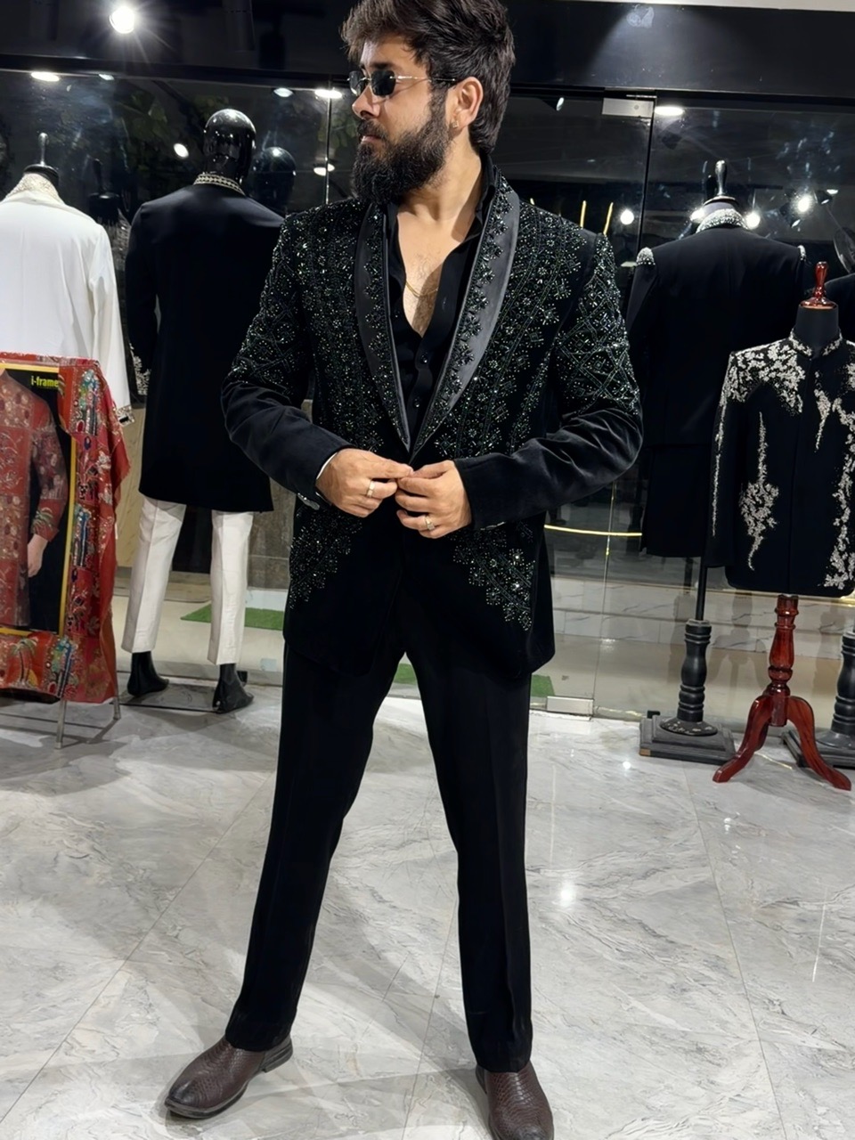 Crystal Work Tuxedo In Cotton Valvet view 4