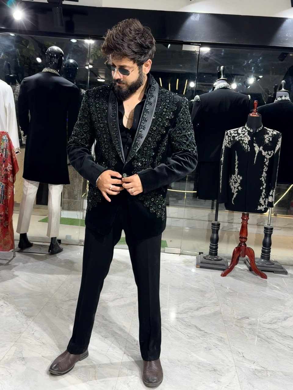 Crystal Work Tuxedo In Cotton Valvet view 2