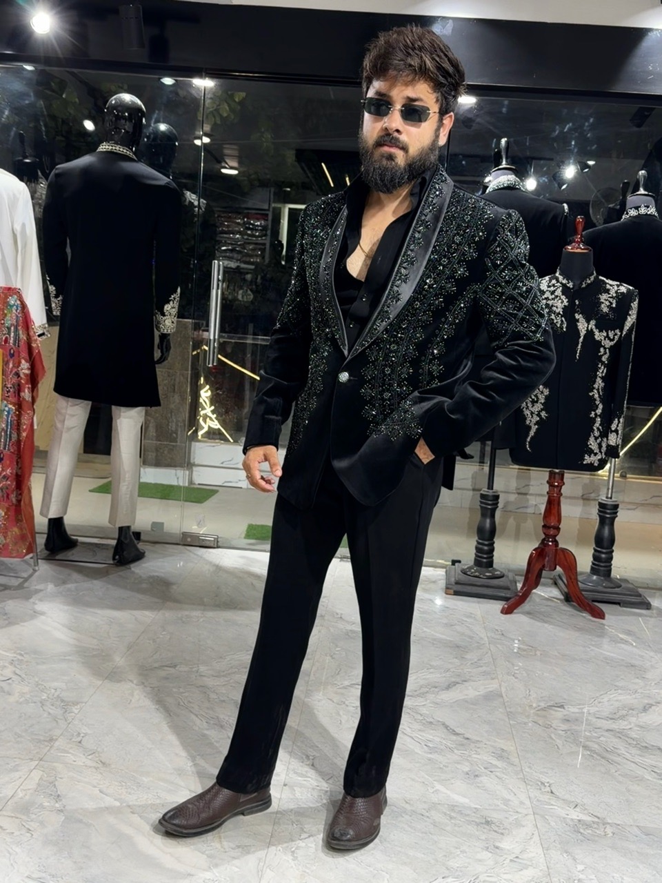 Crystal Work Tuxedo In Cotton Valvet view 5