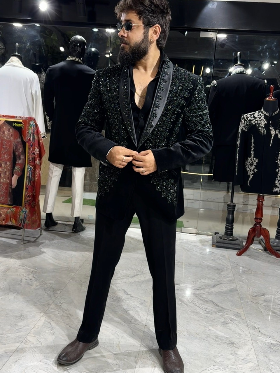 Crystal Work Tuxedo In Cotton Valvet view 3