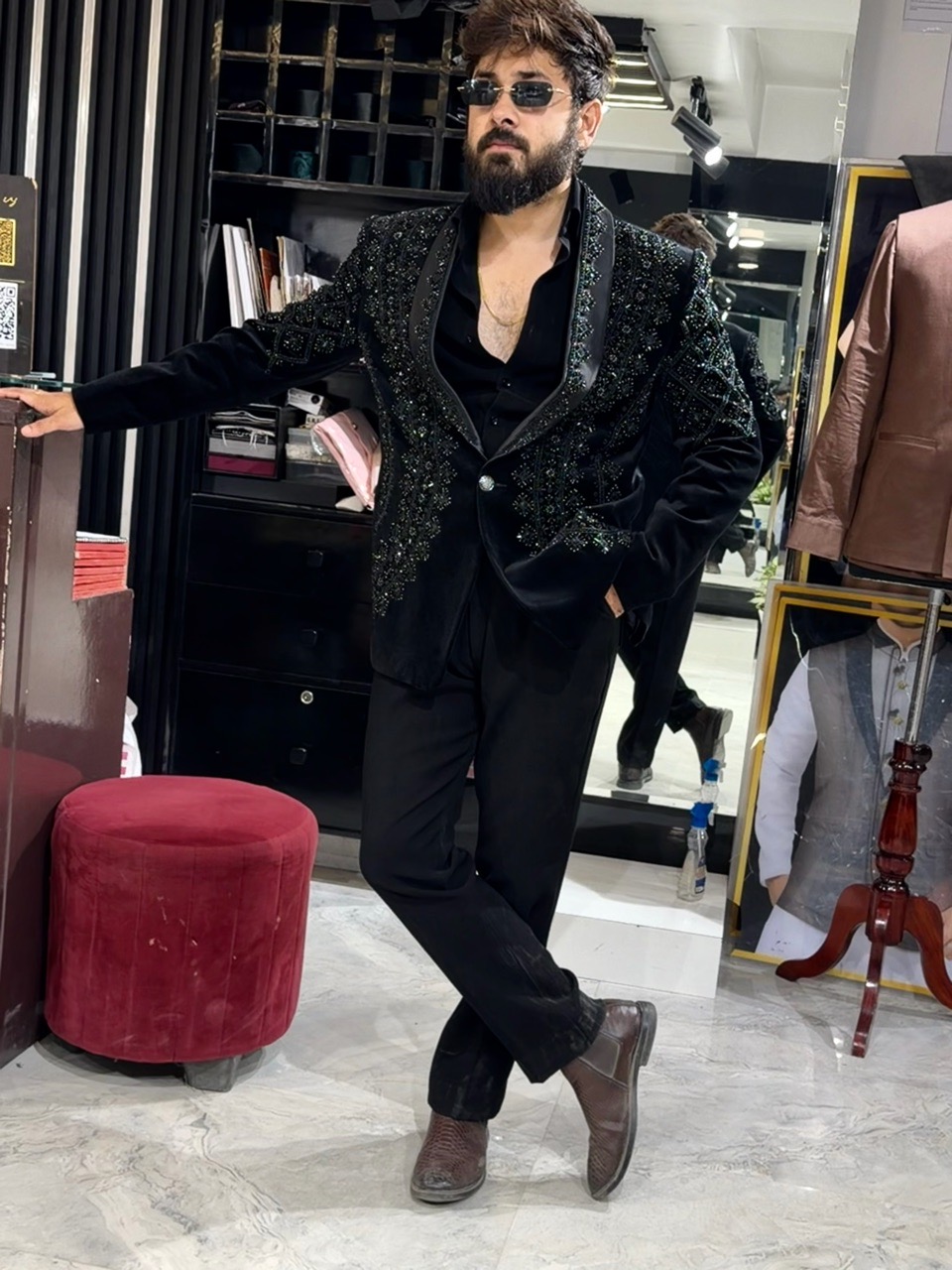 Crystal Work Tuxedo In Cotton Valvet view 9