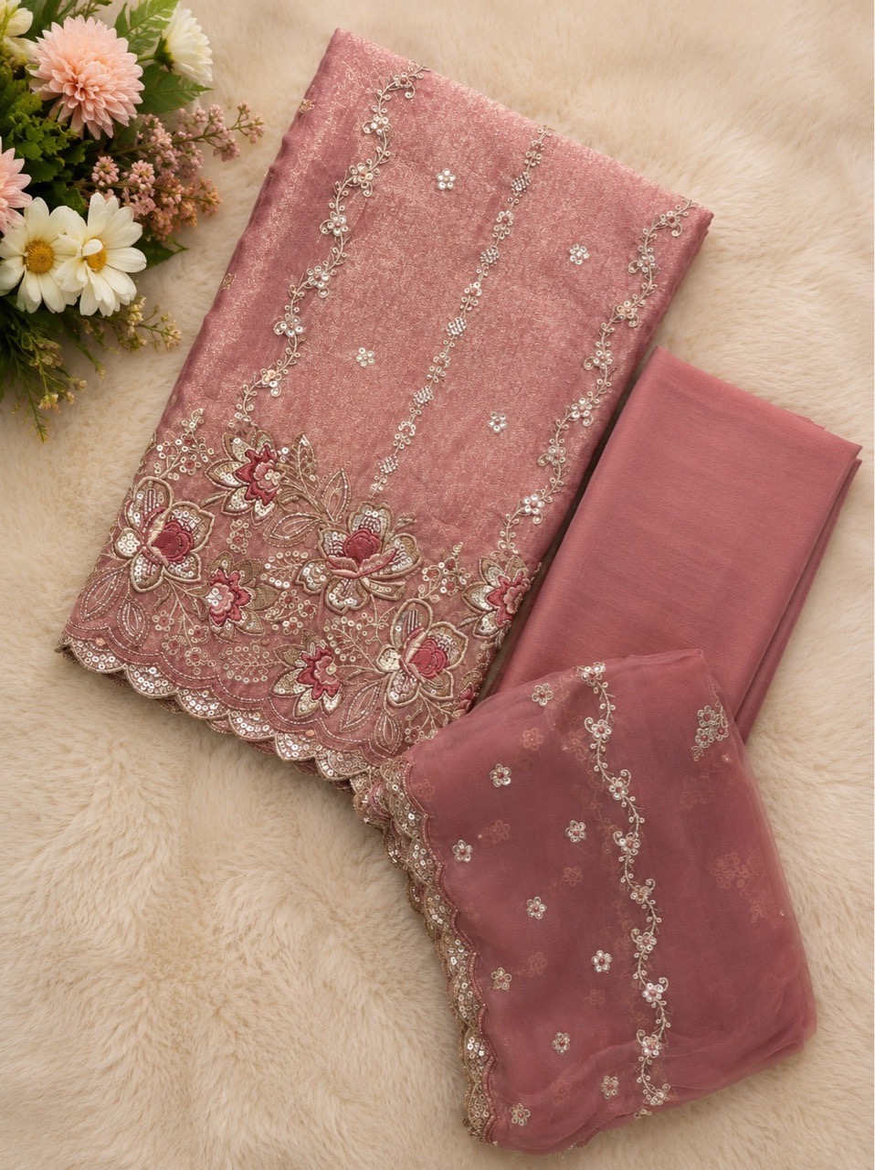 Pure Shimmer 3 Pcs Unstitched Suit With Hand Work Overall view 2