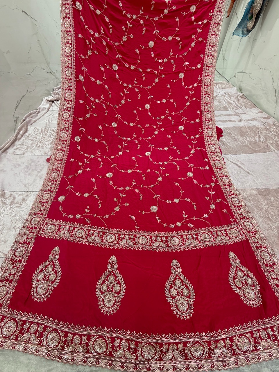 Elegant Red Saree✨ view 2