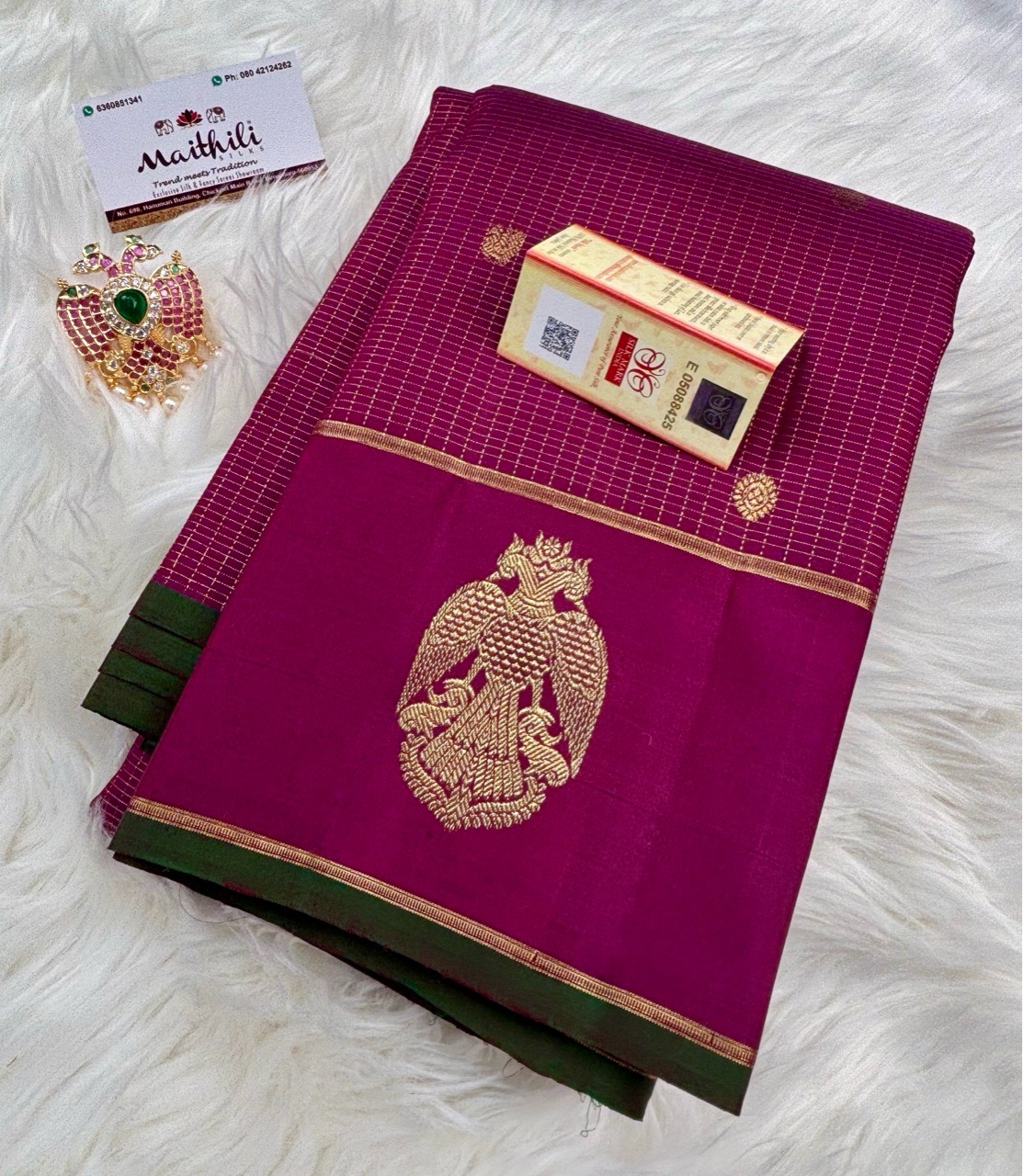 Gandaberunda Kanchipuram Pink Saree view 2