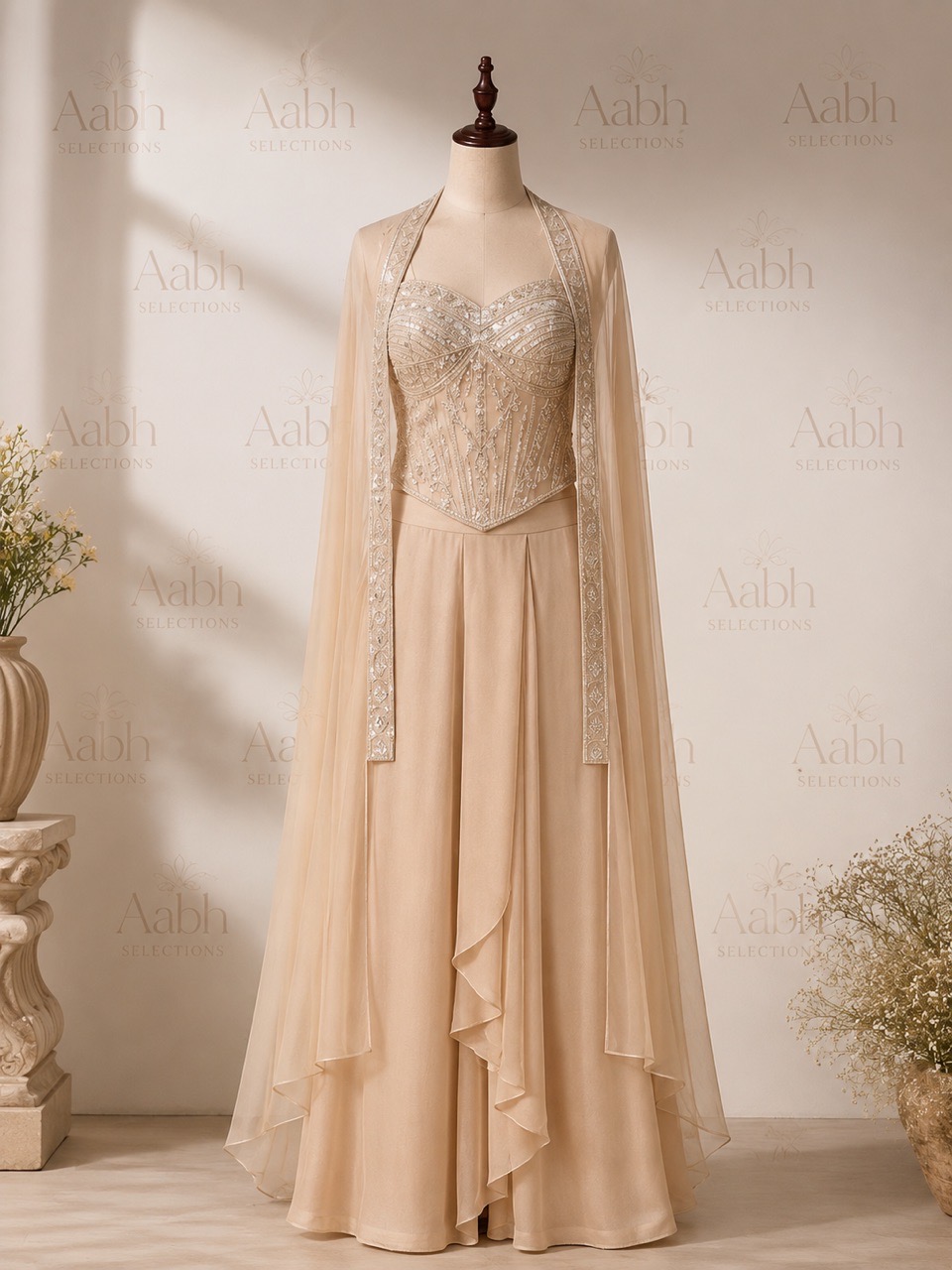 Embellished Ivory Cape Indo Western Set view 3