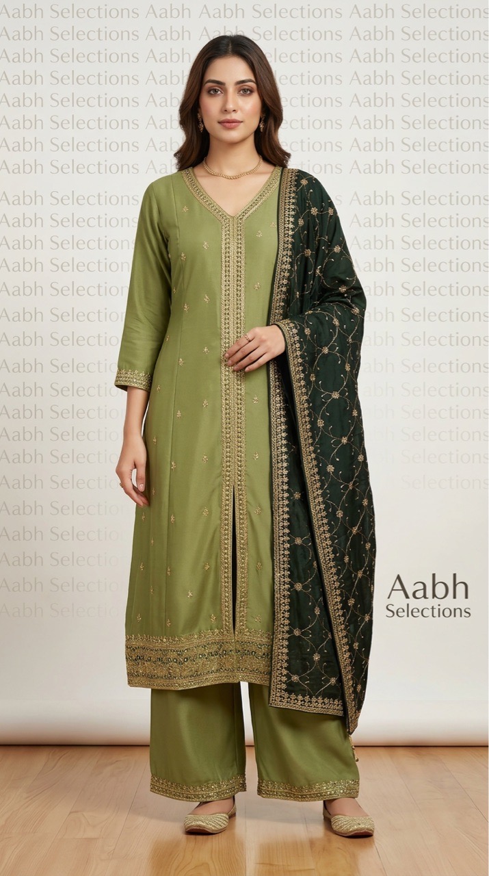Embroidered Green Anarkali Suit view 4