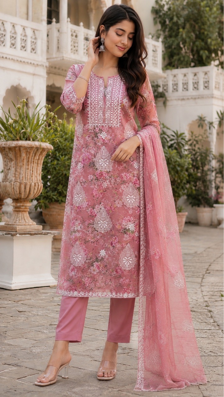 Chikankari Organza Suit Set view 2