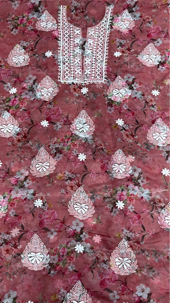 Chikankari Suit Set Organza Printed view 2