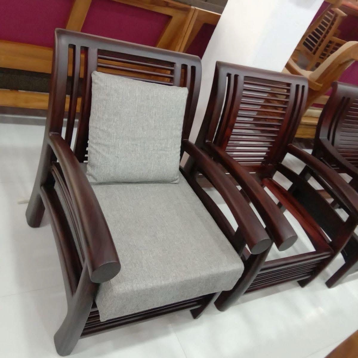 Wooden Sofa with Blue Cushions view 3