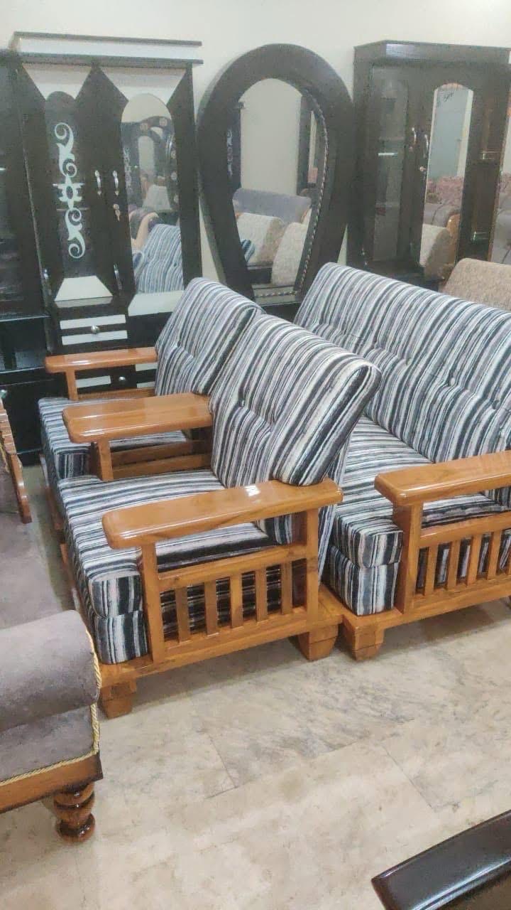 Wooden Sofa with Striped Cushions view 3