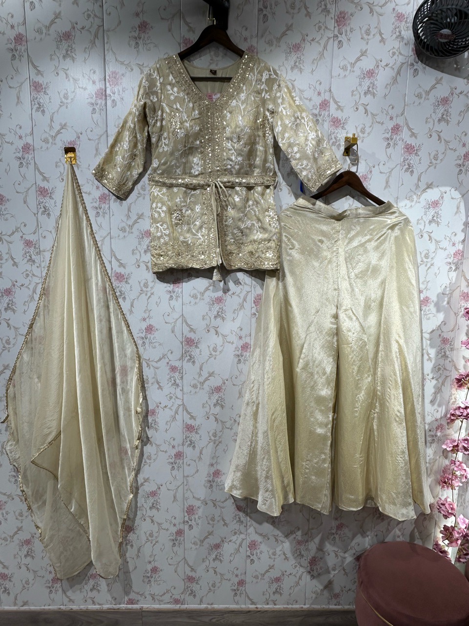 Golden Embroidered Anarkali Suit view 2