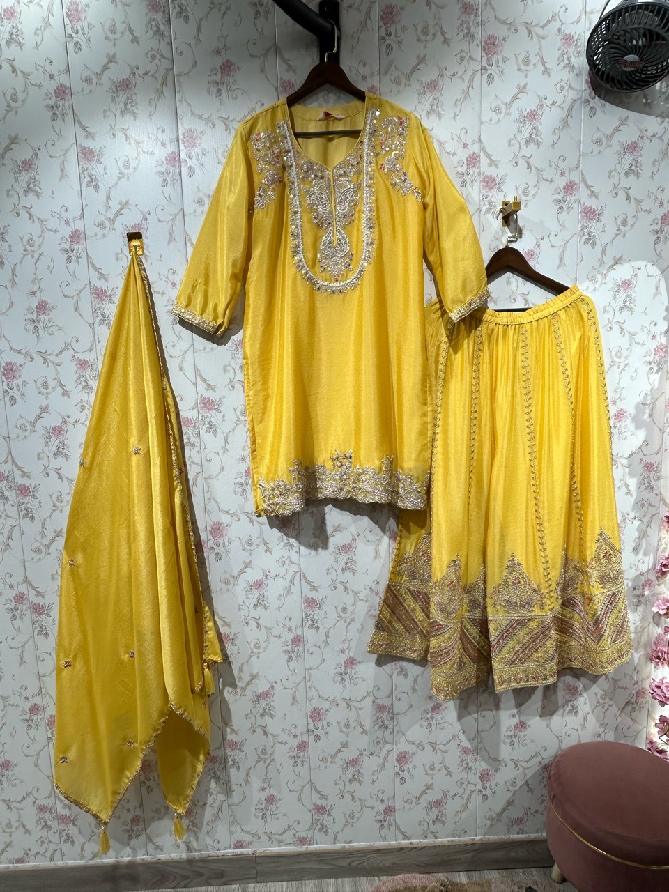 Embroidered Yellow Anarkali Suit view 2