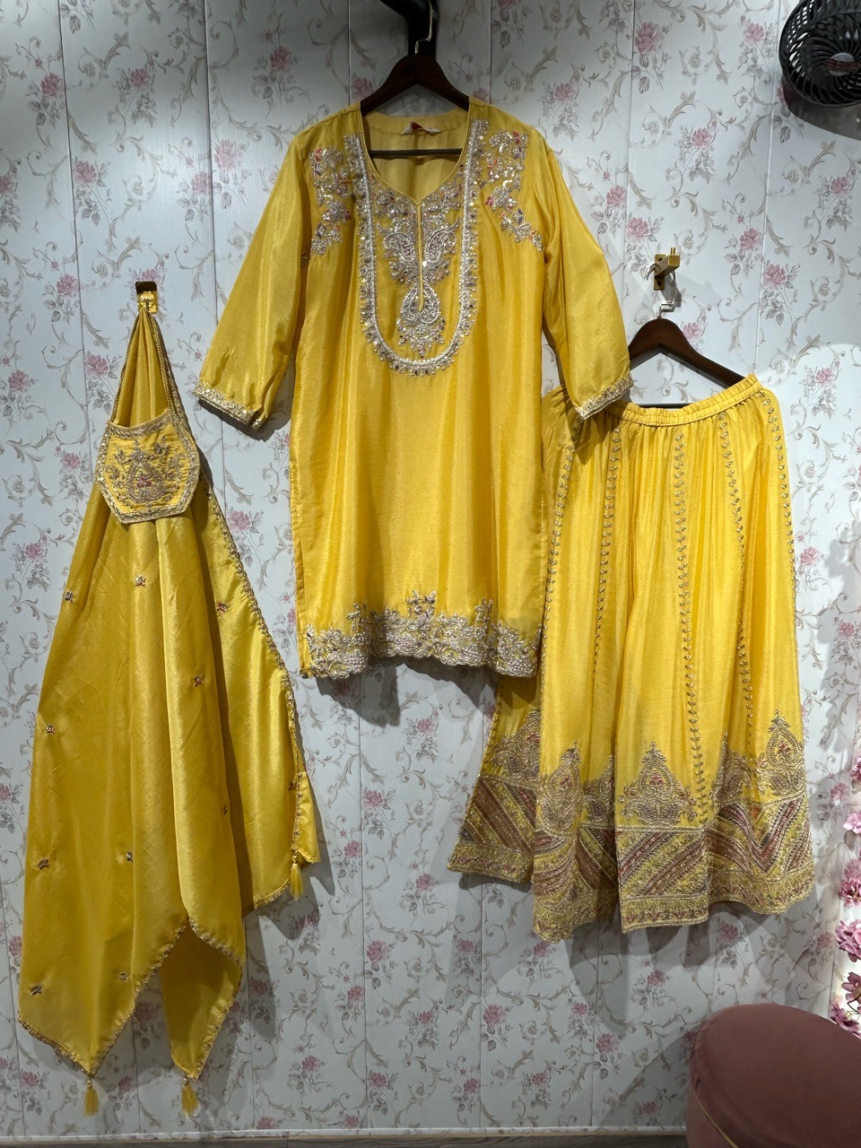 Yellow Embroidered Kurta Set view 2