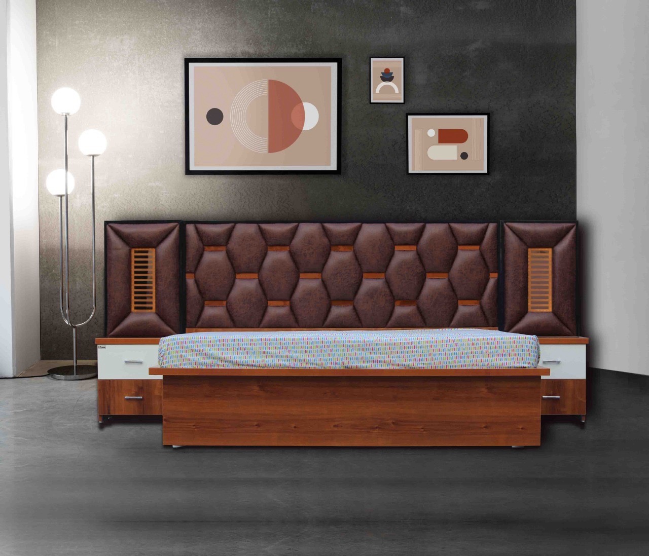 Modern Brown Bed with Storage view 2