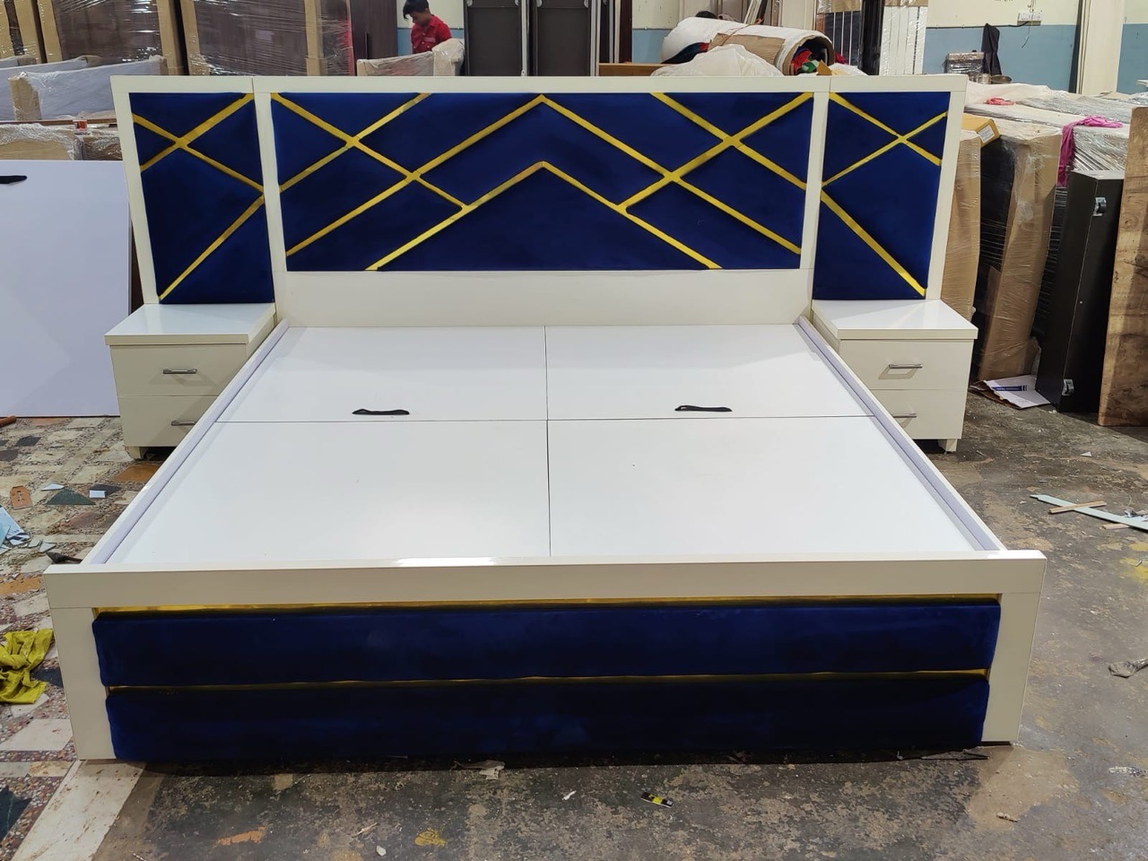 Blue Modern Bed with Storage view 2