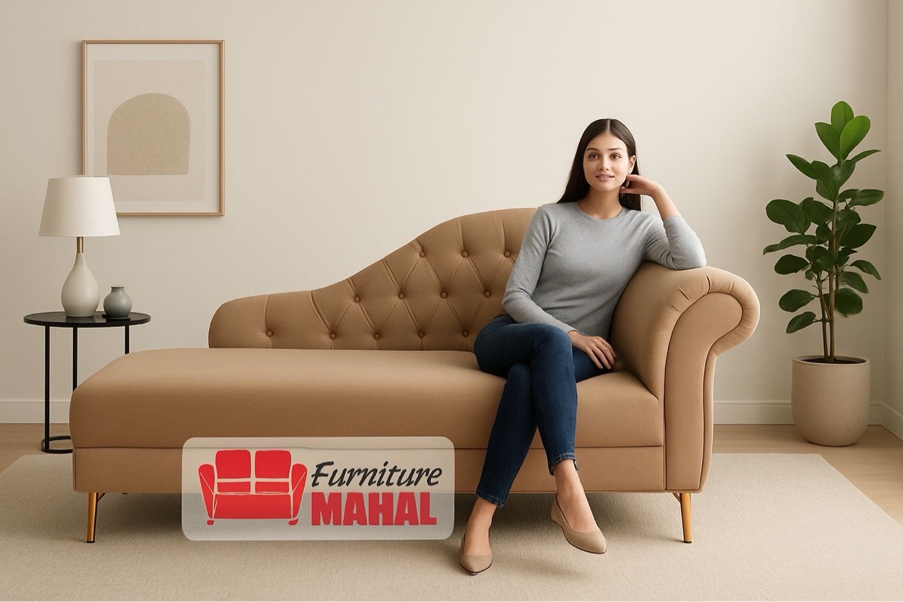 Tufted Grey Chaise Lounge view 3