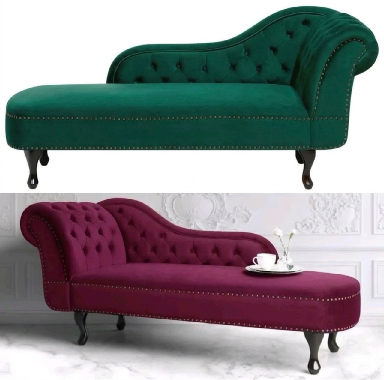 Tufted Grey Chaise Lounge view 5