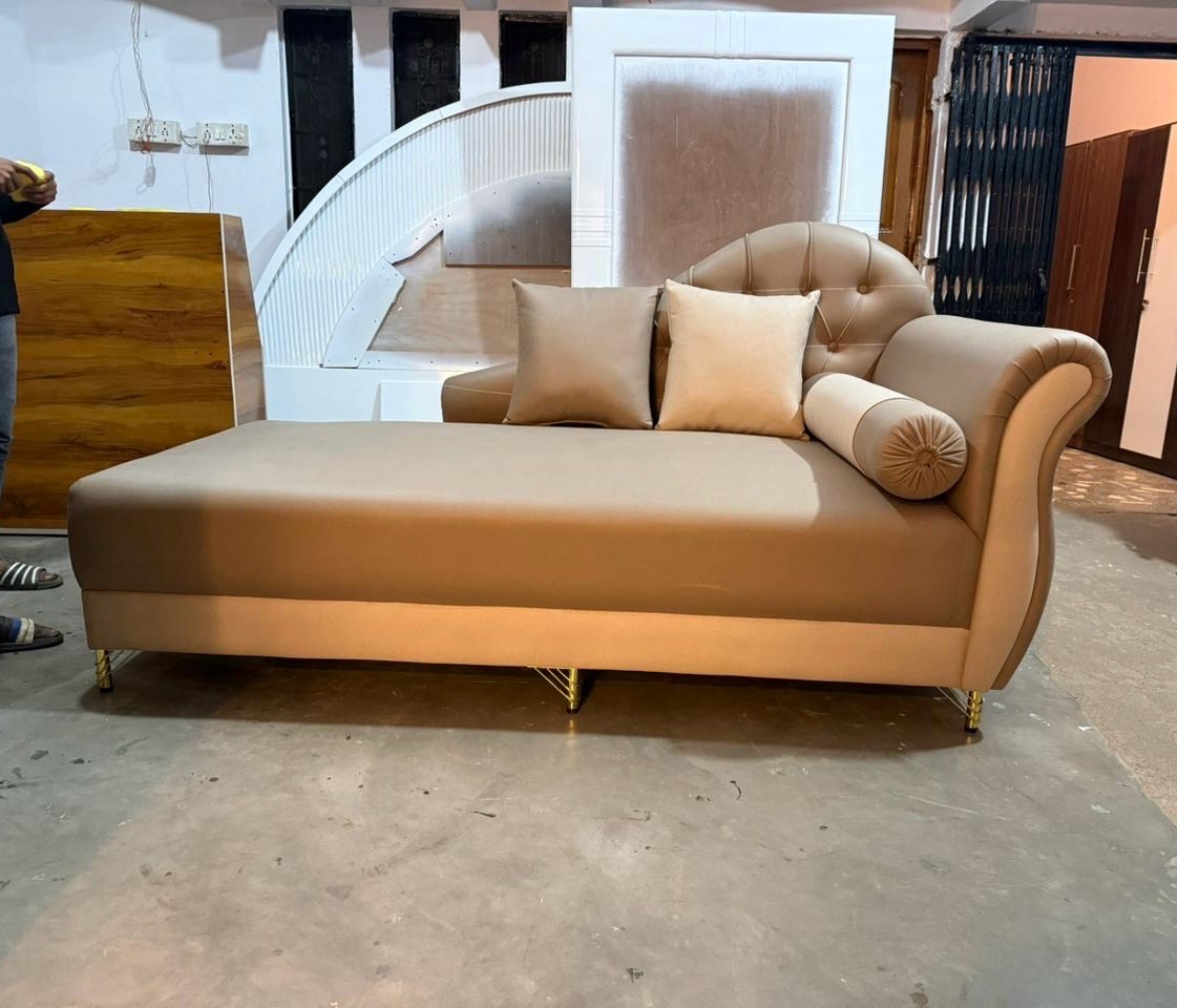 Tufted Grey Chaise Lounge view 4