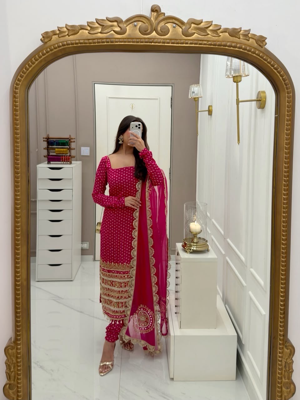 ‘Ada’ Suit set- Rani Pink view 3
