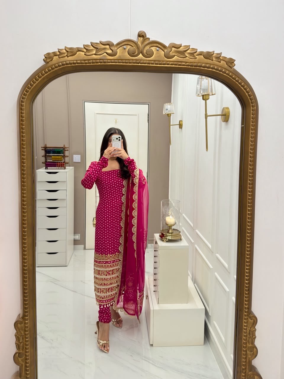 ‘Ada’ Suit set- Rani Pink view 2