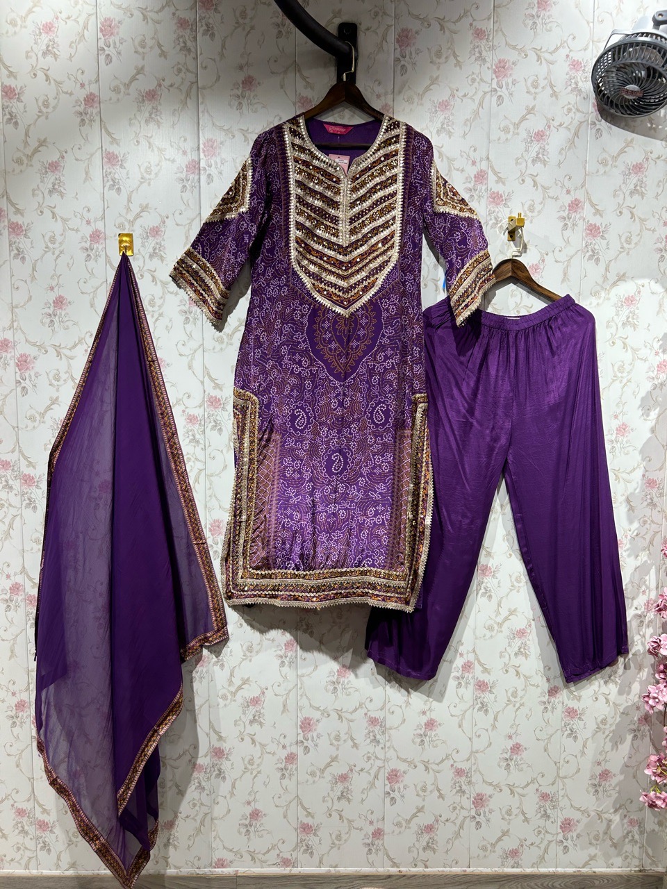 Purple Embroidered Anarkali Suit view 2