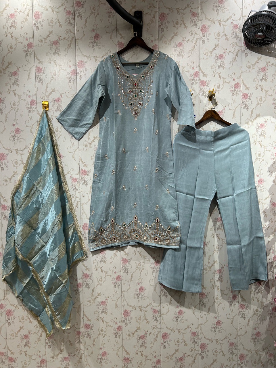 Light Blue Embroidered Kurta Set view 2