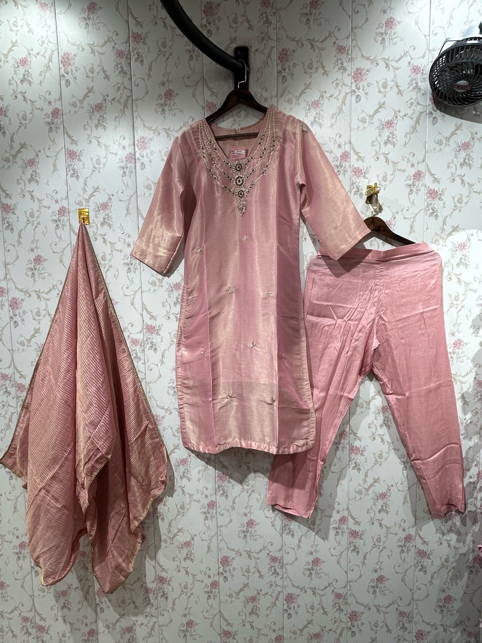 Pink Silk Suit Set view 2