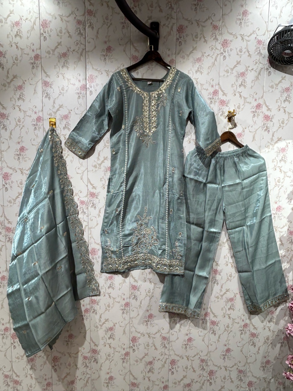 Embellished Silk A-Line Suit view 2