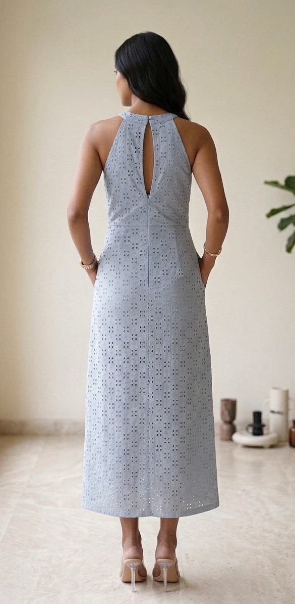 Blue Hakoba Halter Neck Maxi Dress view 3