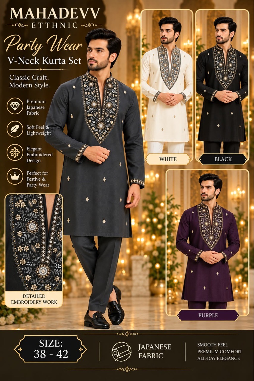 Mahadev Ethnic V-Neck Kurta Set view 2
