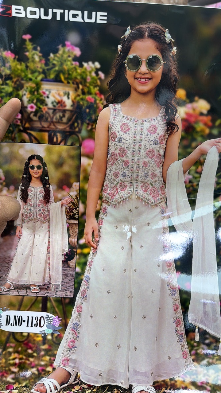 Embroidered White Dress Set view 2