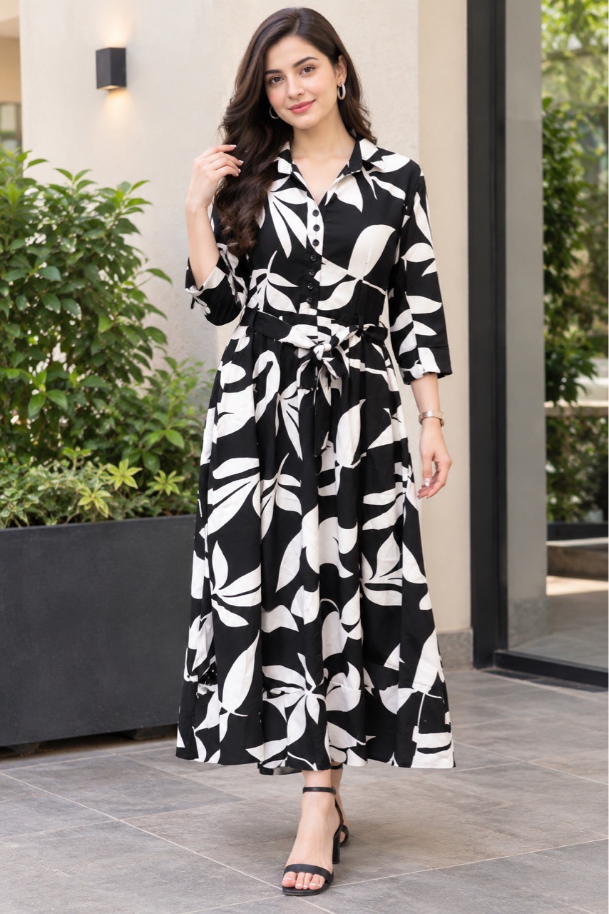 Black and White Floral Maxi Dress view 2