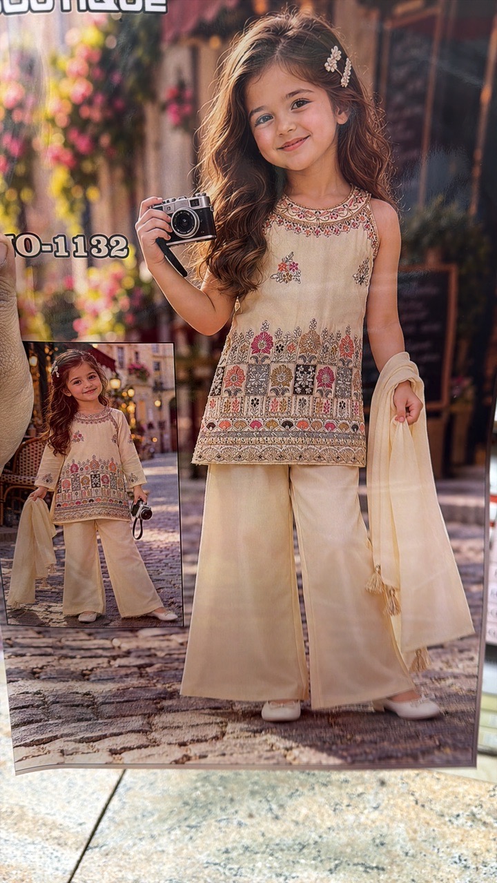 Embroidered Cream Ethnic Ensemble view 2