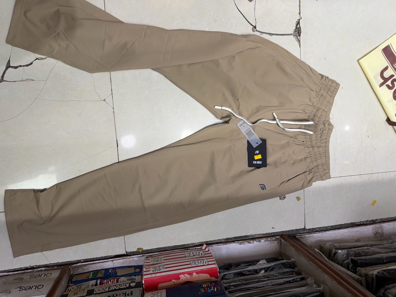 Beige Cotton Joggers view 2