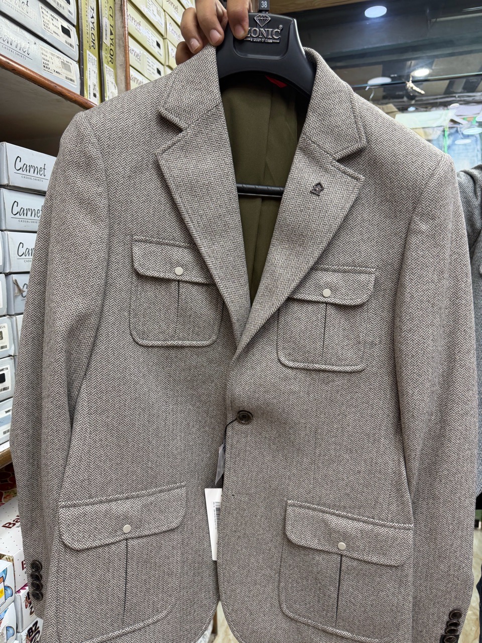 Brown Herringbone Blazer view 2