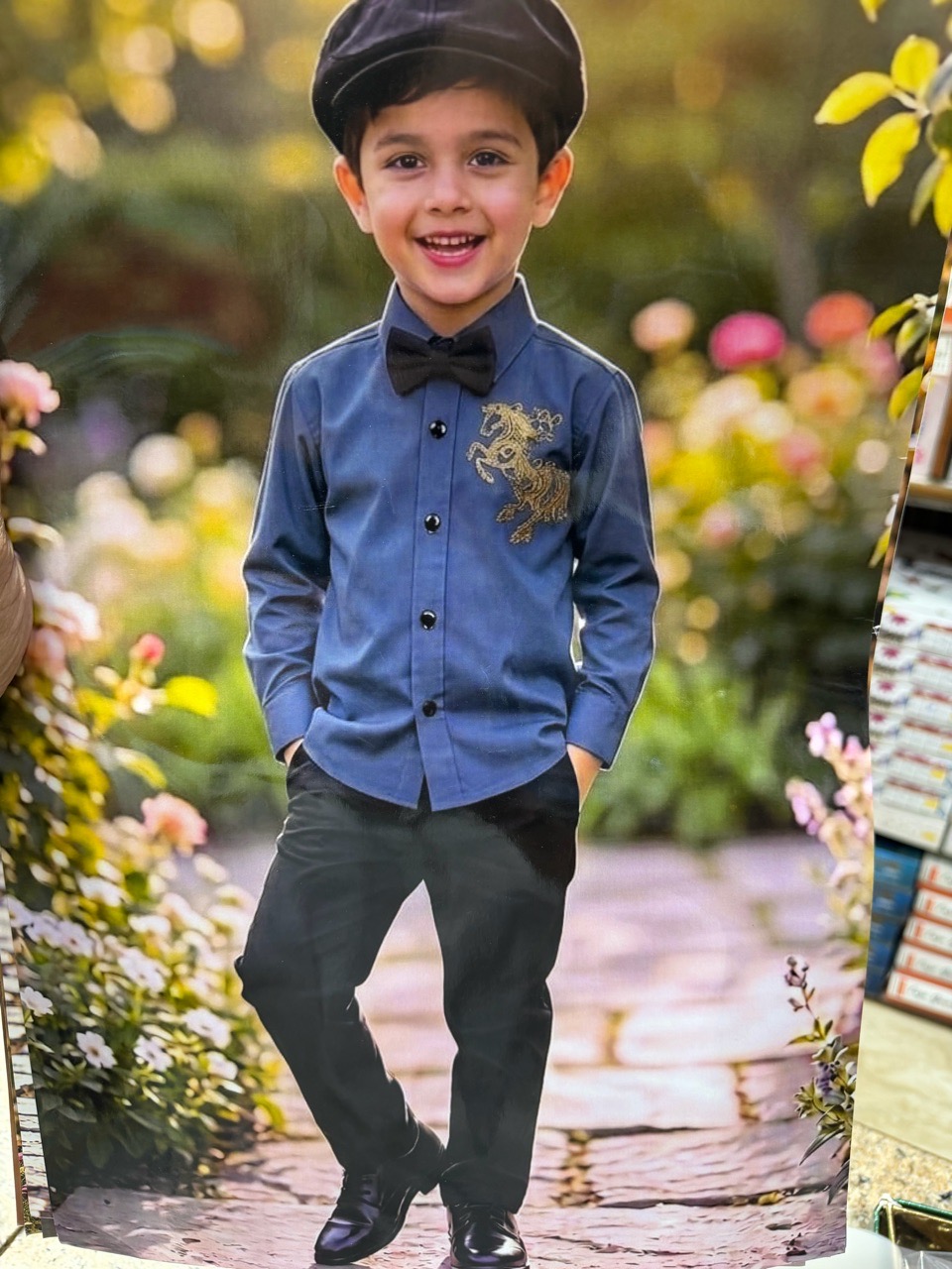 Boys' Formal Blue Shirt with Bow Tie view 2